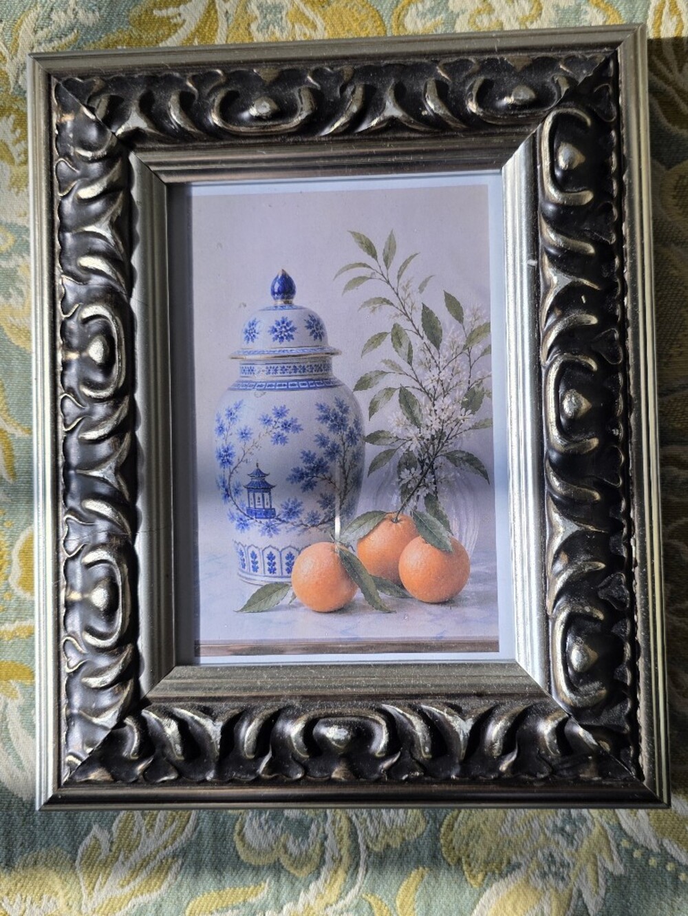 Vintage Ornate Carved Wood Picture Frame Black Gold Silver Baroque